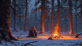 Relaxing Medieval Campfire in the Snowy Forest ❄️🔥