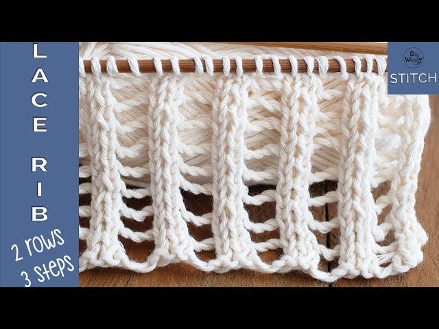 Double Lace Rib knitting stitch: Two rows and three steps - So