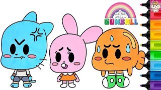 The Amazing World of Gumball Coloring Pages Chibi Darwin Anais Rainbow Splash