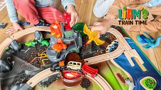 BRIO Dinosaur Deluxe Set Unboxing & Build! Volcano Eruption, Dinos & Train Track | Liam's Train Time screenshot 5