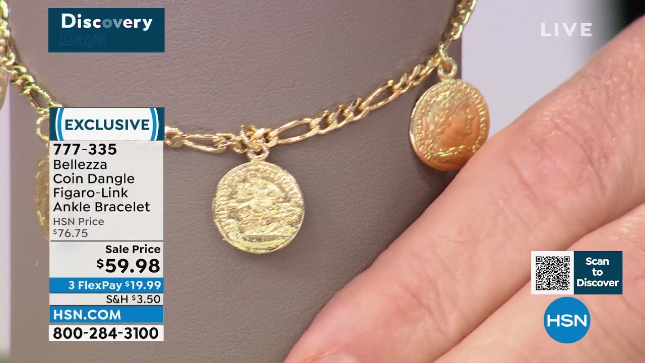 Bellezza Coin Dangle Bronze FigaroLink Ankle Bracelet