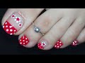 #withme Red Polka Dots-Flowers French Pedicure- How to Do Easy Toe Nail Art for Beginners at Home