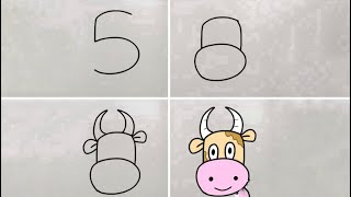 You Wont Believe This Cow Is Made From Number 5 Easy Drawing Tutorial