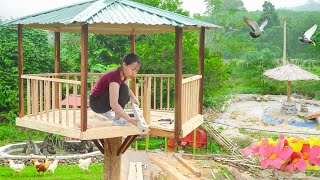 Make Wooden Floor and Wooden Railings For One pillar Cabin - BUILD LOG CABIN | New Peaceful Life