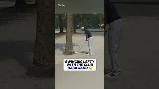 Rickie Fowler LEFTY SHOT BACKWARDS 😮 #shorts #pgatour #golf
