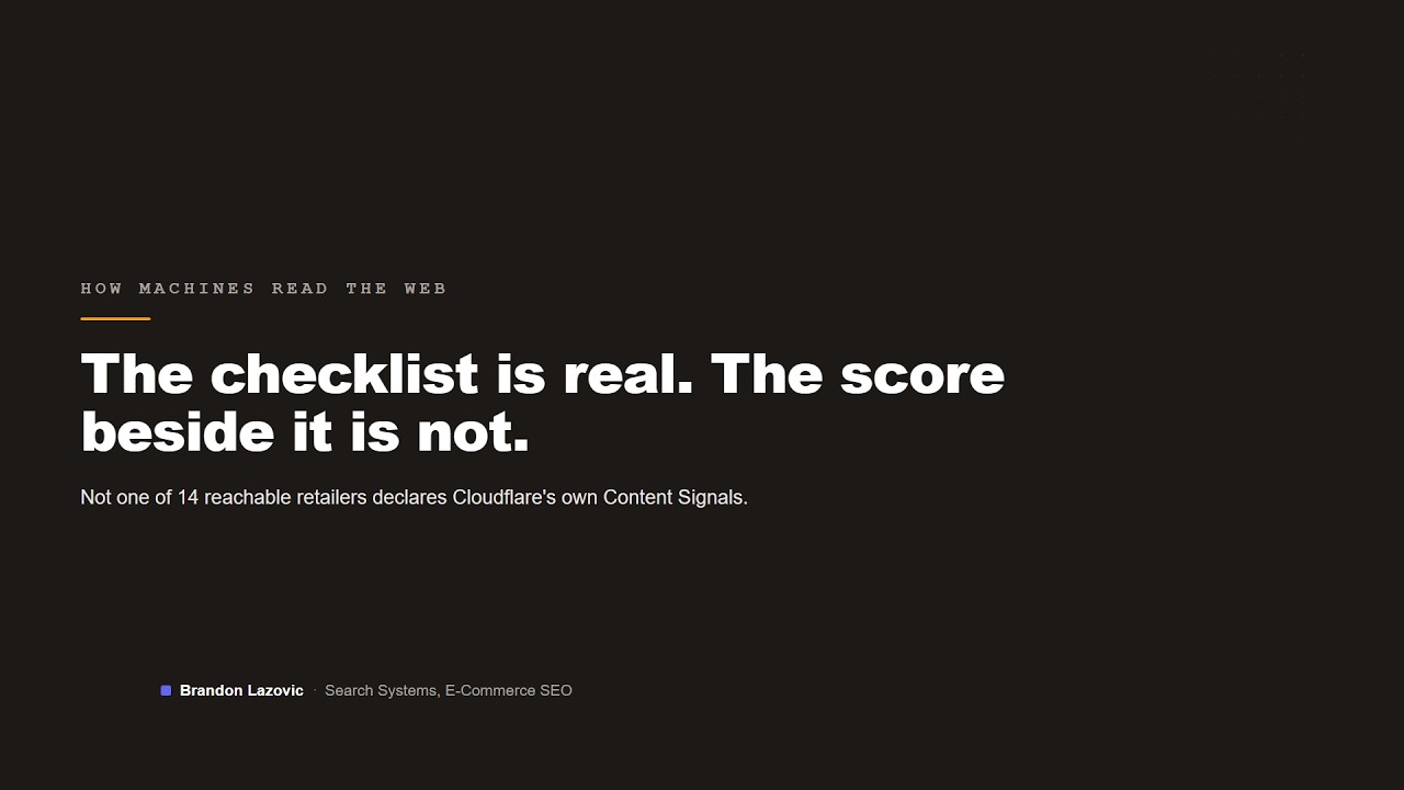 Video thumbnail: Cloudflare's AI Agent Checklist Is Real. Its Score Is Not