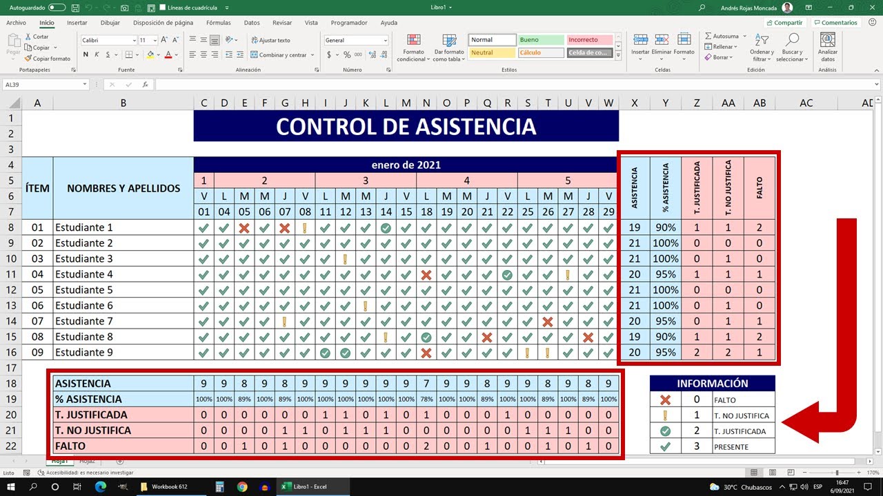 Cómo Crear un CONTROL DE ASISTENCIA para ALUMNOS en Excel (Bien Explicado  desde Cero) - YouTube