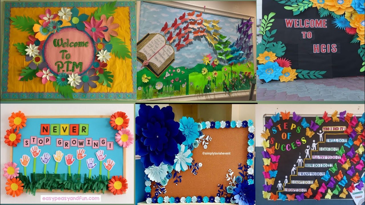 Easy Paper Flowers decoration ideas for School board | Preschool board ...