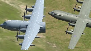 USAF MC-130J  Vs  RAF C-130J Hercules Mach loop Low-Level Pass [4K] 2\/6\/23