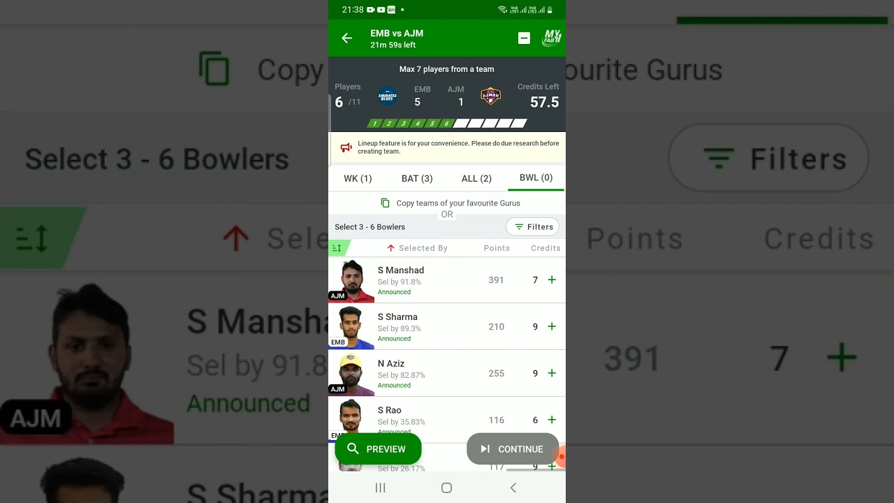 EMB vs AJM # Emirates D20 (Pre toss fantasy team)