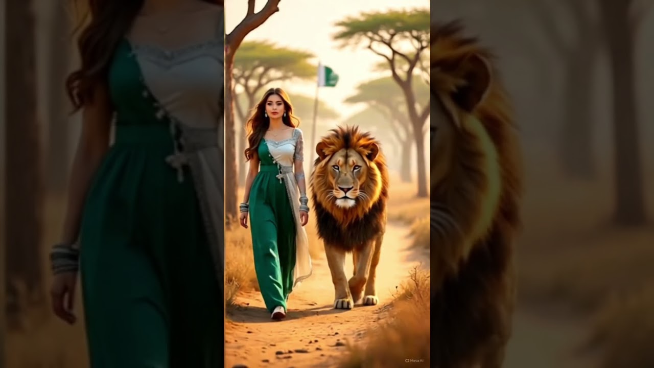 Pakistani Queen of the Wild 😍🇵🇰| Independence Day Fantasy with Lion & Flag Theme