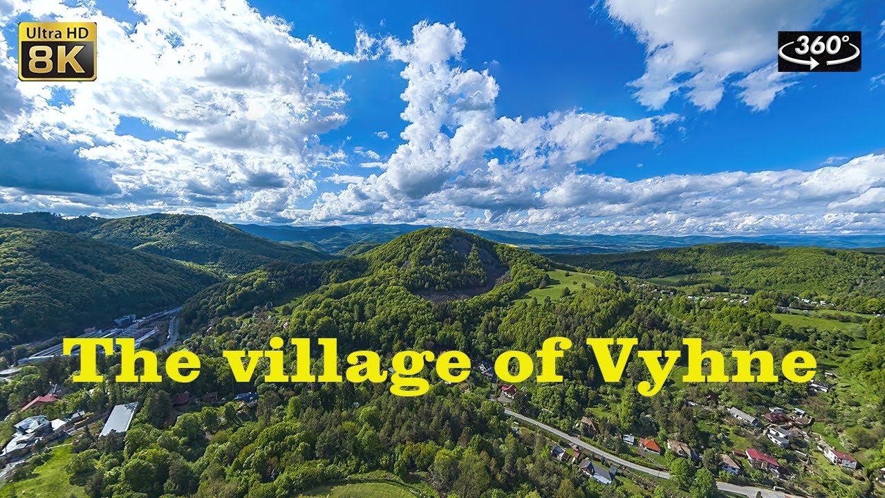8K 360 ° VR relaxation: Flying over the village Vyhne in Slovakia. (Drone 360° video in 8K)