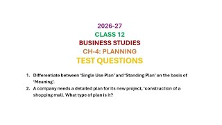 TEST QUESTIONS ~ CH 4 :- PLANNING | CLASS 12 | BUSINESS STUDIES #class12#businessstudies#bst