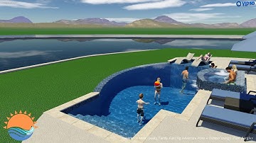 Lake side Custom Pool + Negative Edge Spa + Bathing Shelf