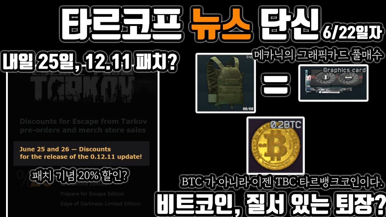 12.11 패치는 25일 내일이다? | 신규 타르코프 코인 출시 | 비트코인, 질서없는 퇴장 | 메카닉이 GPU 매입중 | 세니타 피통  버그 | Escape from Tarkov