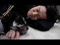 俺の手の上で犬が寝るから動かれへん