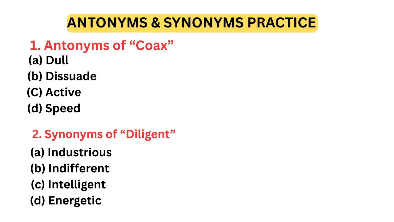 Antonyms & Synonyms Practice Set || Antonyms & Synonyms || Synonyms || Antonyms || Vocab Practice ||