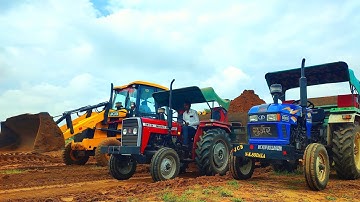 JCB 3dx Loading Mud in Trolley with Eicher 380 Massey 241 John Deere tractor । Jcb video