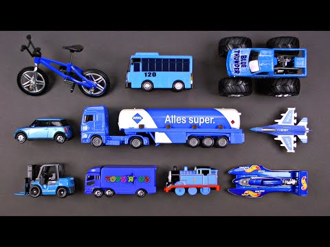 Learning Blue Street Vehicles for Kids - Hot Wheels, Matchbox, Tomica トミカ Cars and Trucks, Tayo 타요