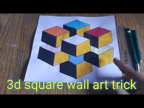 square 3d art tutorial easy step by step ||wall painting trick on paper #3dart