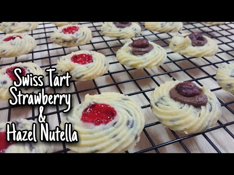 Biskut Swiss Tart Strawberry & Hazel Nutella | Adunan lembut dan boleh dipaip menggunakan piping bag