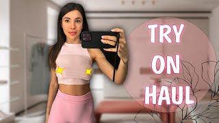  4K Transparent Mesh Try On Haul Sheer Clothes No Bra Challenge With Pocahontas