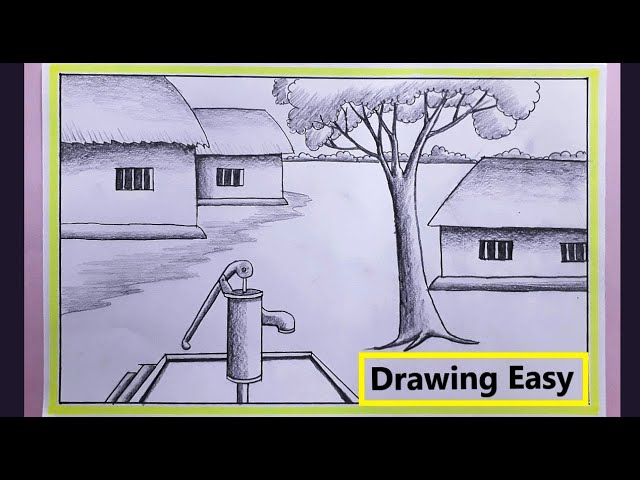 Simple and easy village scenery drawing ☘ easy scenery drawing - YouTube