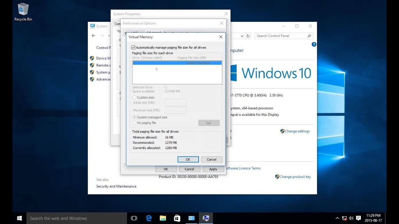 cómo cambiar la memoria virtual en Windows