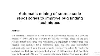 Automatic mining of source code repositories to improve bug finding techniques Profile