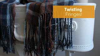 Twisting fringes of my Handwoven Scarf Using a Hair Twister