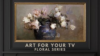 Framed TV Art Screensaver 4K - Vintage Soft Pink and White Roses Wallpaper Background - No Sound screenshot 4