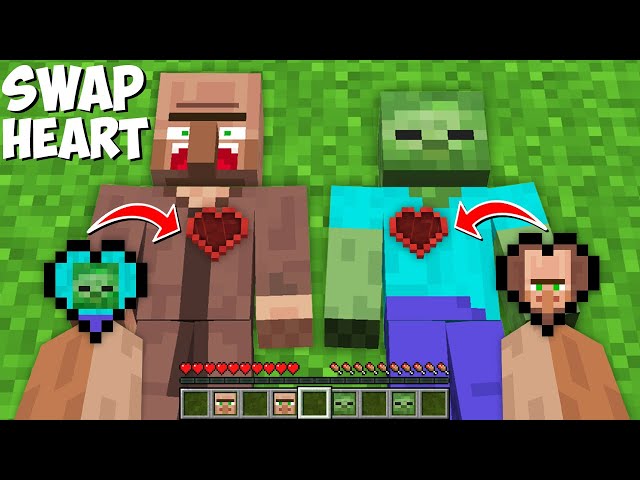 What if I SWAP THE HEART OF ZOMBIE AND VILLAGER in Minecraft ? HEART UPGRADE ! class=