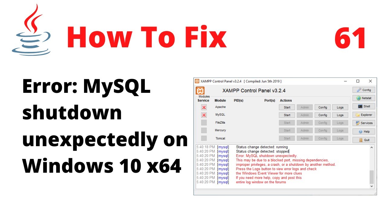 xampp control panel v3.2.1 my sql shutdown unexpectedly