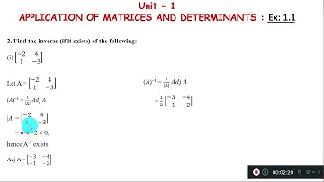 Unit – 1: APPLICATION OF MATRICES AND DETERMINANTS : EXERCISE 1.1:qn no : 2