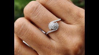 14K Gold Swirl Bypass Wedding Ring / Unique Moissanite Stacking Ring / Dainty Gold Minimal Ring