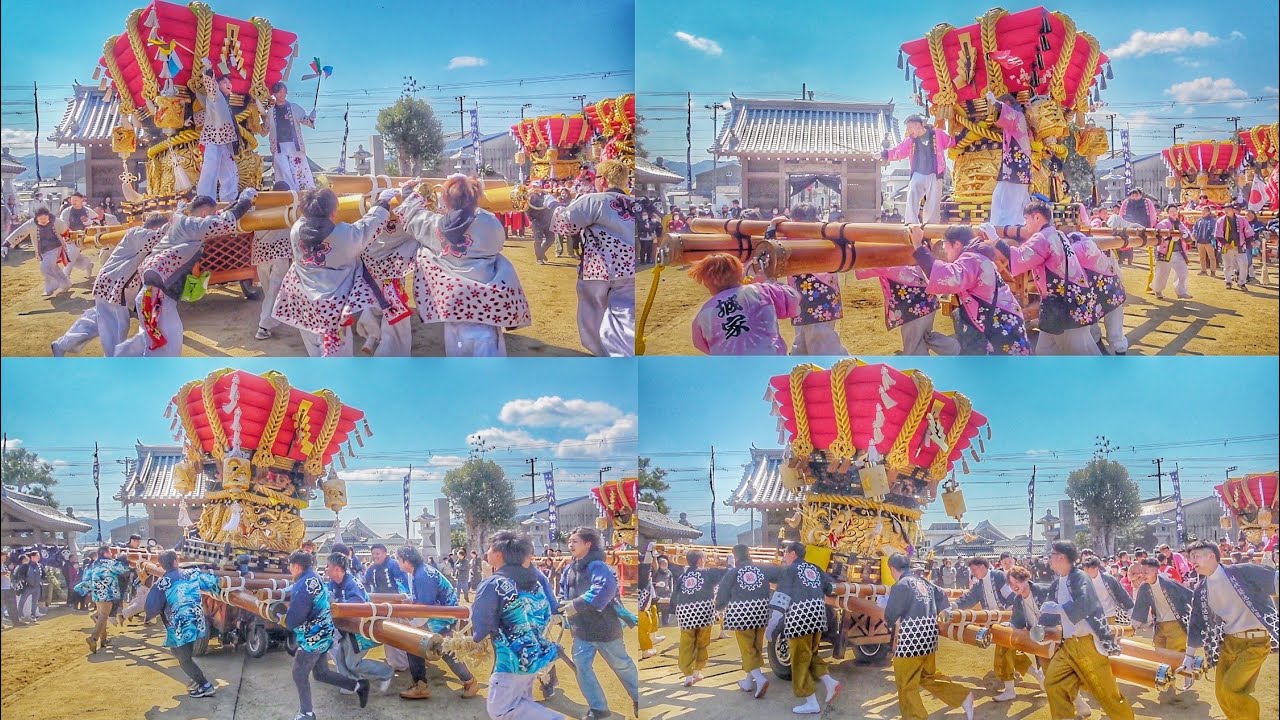 2025.3.09 南あわじ市 神代 春祭り【祇園囃子·中練り】だんじり (北所·小路·経所·國上·城家·南所·喜来·富田·籠池) 神代八幡神社