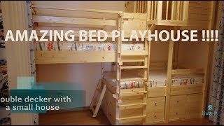 Amazing dream bed playhouse - Wooden construction - DIY - Secret tunnel and more