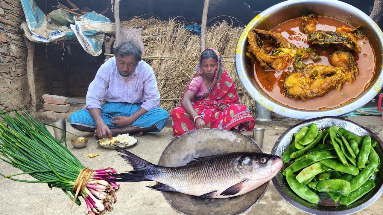 how to FISH CURRY with ONION LEAVES tomatoes and eating by tribal ...
