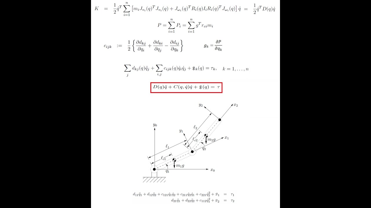 Equations of Motion for an N-link Robot in the Joint Space using the Lagrangian Formulation - YouTube Equations of Motion for an N-link Robot in the Joint Space using the Lagrangian Formulation - YouTube