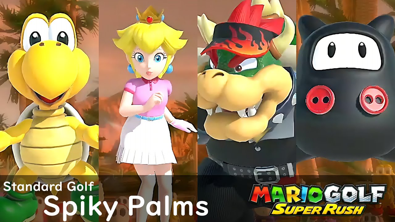Mario Golf Super Rush Koopa Troopa vs Peach vs Bowser vs Ninji in Spiky Palms