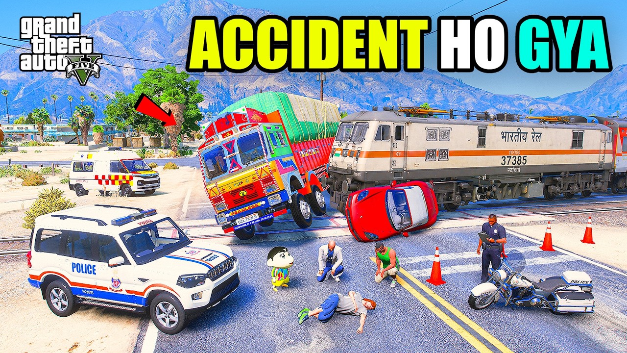 Franklin & Shinchan Ka TATA Truck Ka Accident Hua Indian Train Ke Sath GTA 5