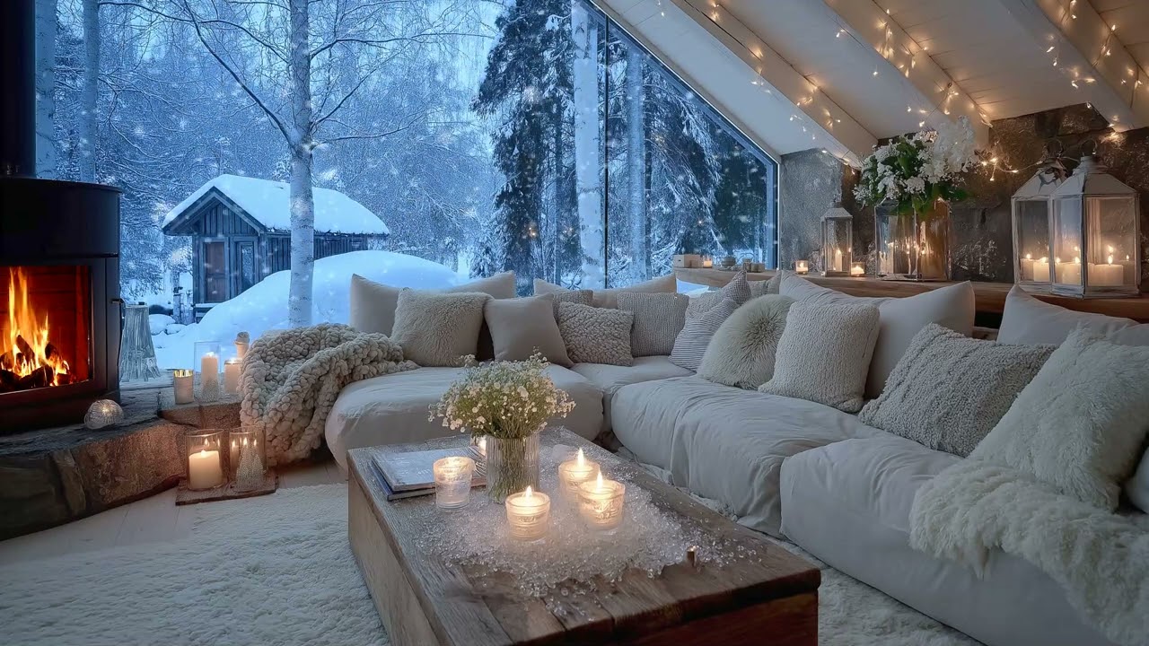 🌸🎶 Calm and Cozy Fireplace Piano Music | 4 Hours of Winter Night Sounds for Focus & Stress Relief