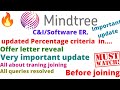Mindtree New percentage criteria for C&I JR.Engineer|Mindtree offerletter release|Result announcend