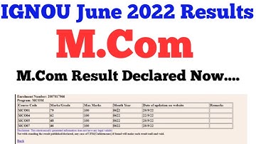 M.Com Result Declared June 2022| IGNOU Published June 2022 Exam Result | IGNOU Grade Card June 2022