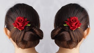 How To Make Bun Hairstyle With Rubber Band  Simple Self Hairstyle For Engagement