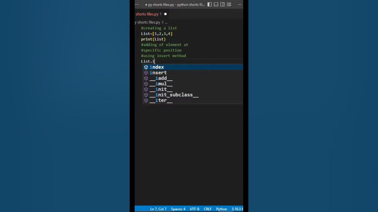 In list using insert method #python #codingshortvideo #developer # ...