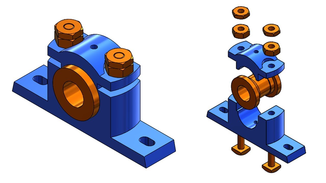 ⚡ SOLIDWORKS TUTORIAL #14 || Design and assembly of Plummer block