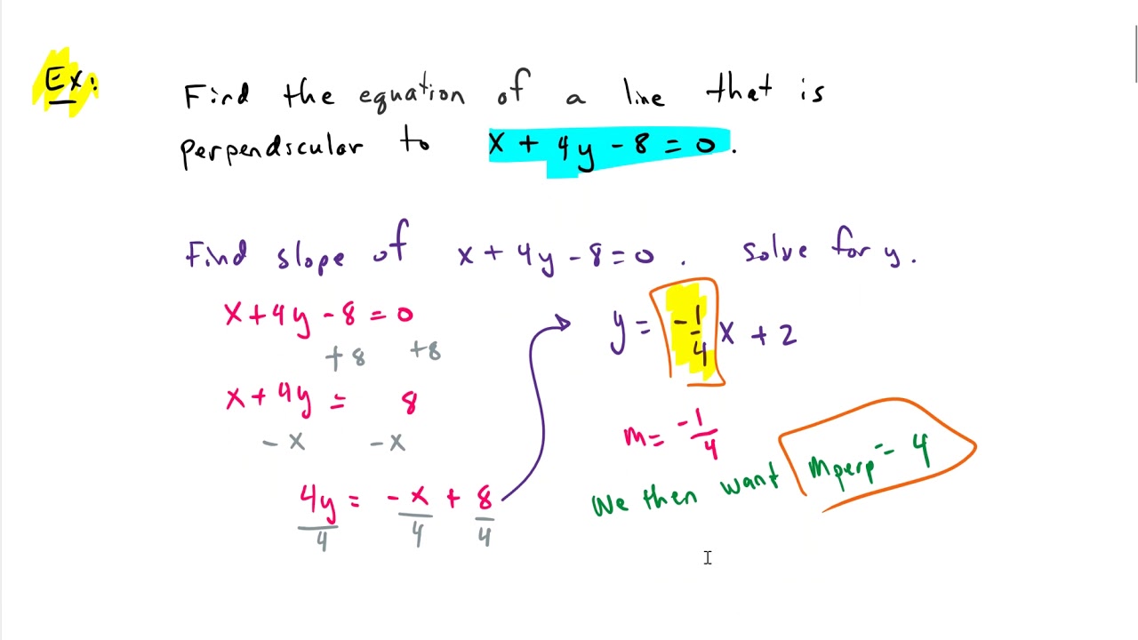 Algebra Find the Equation of Line Perpendicular to