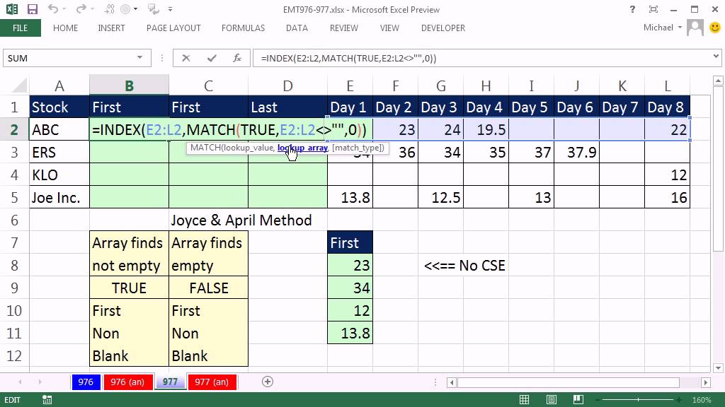 excel-magic-trick-977-lookup-first-non-empty-cell-in-a-range-lookup-last-number-in-a-range