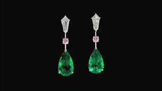 GRS Certified Colombian Emerald Argyle Pink Diamond Drop Earrings | HYT Jewelry
